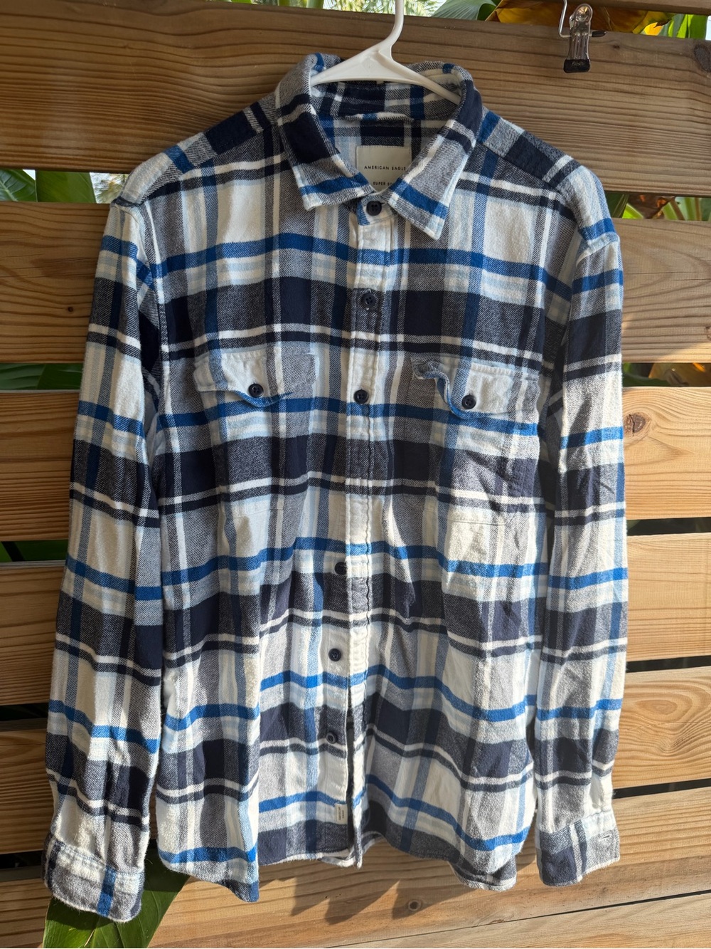 American Eagle Outfitters Blue, Navy & White Plaid Button-Down Shirt